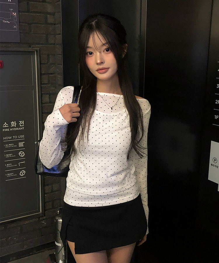 ドットボートネック長袖Tシャツ IVORY