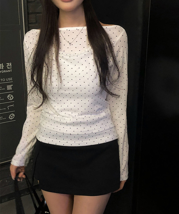 ドットボートネック長袖Tシャツ IVORY