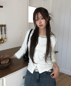 ドットラウンド7分袖カーディガン IVORY