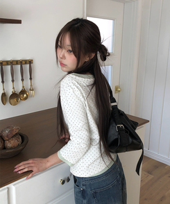 ドットラウンド7分袖カーディガン IVORY