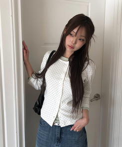 ドットラウンド7分袖カーディガン IVORY