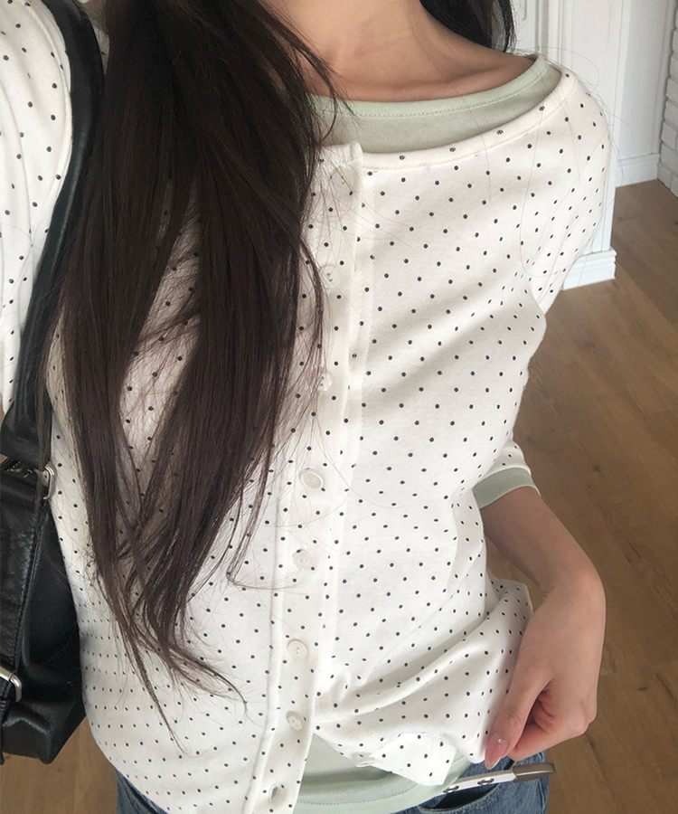 ドットラウンド7分袖カーディガン IVORY