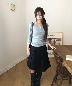 ラウンドボタン7分袖Tシャツ(5color) GREY