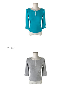 ラウンドボタン7分袖Tシャツ(5color)