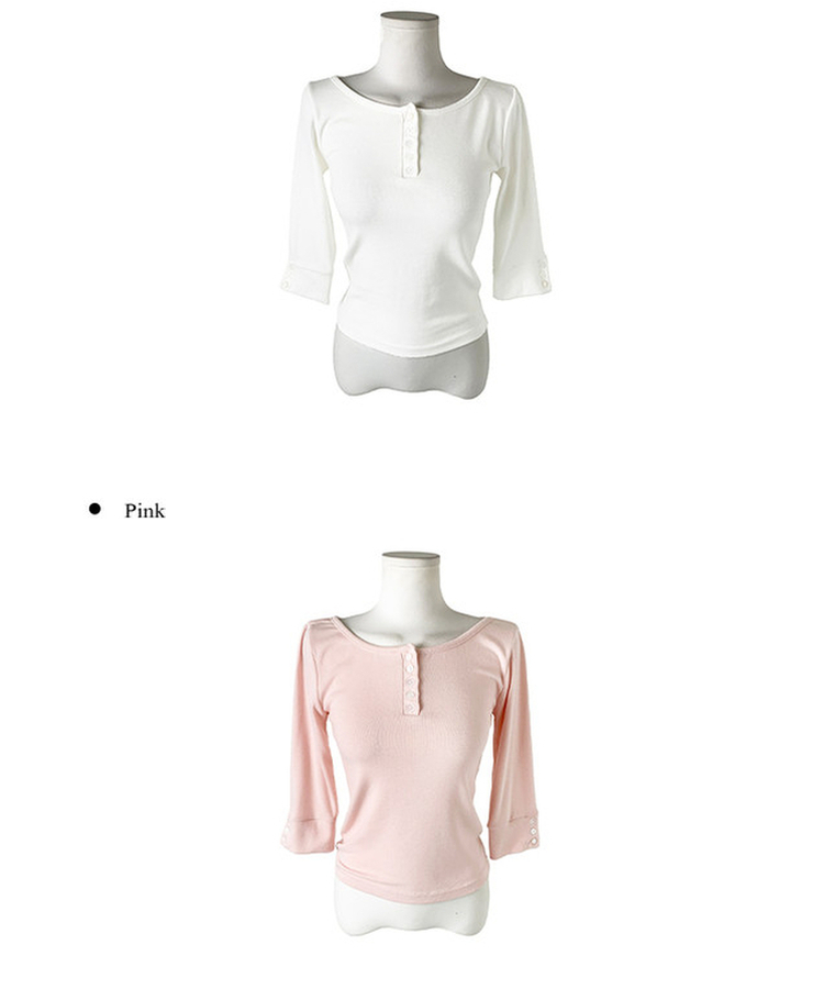 ラウンドボタン7分袖Tシャツ(5color)