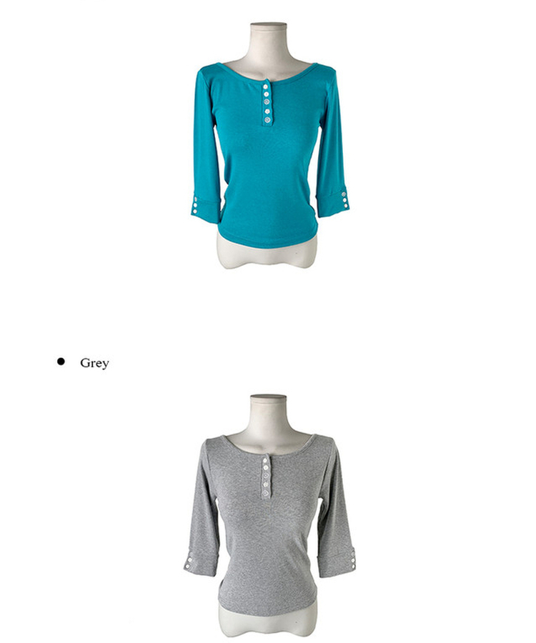 ラウンドボタン7分袖Tシャツ(5color)