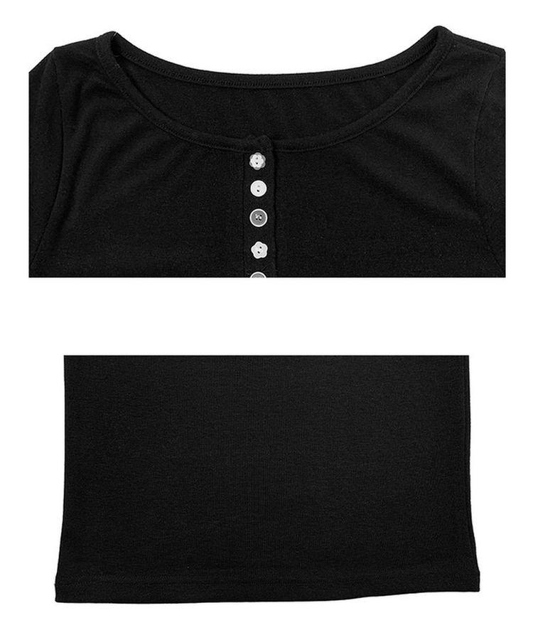 ラウンドボタン7分袖Tシャツ(5color)