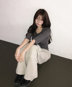 Uネック無地デイリー7分袖Tシャツ(5color) CHARCOAL