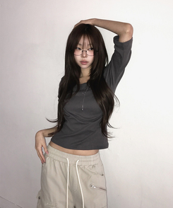 Uネック無地デイリー7分袖Tシャツ(5color) CHARCOAL