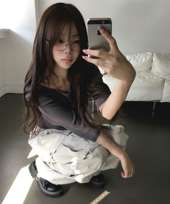 Uネック無地デイリー7分袖Tシャツ(5color) CHARCOAL