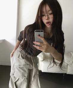 Uネック無地デイリー7分袖Tシャツ(5color) CHARCOAL