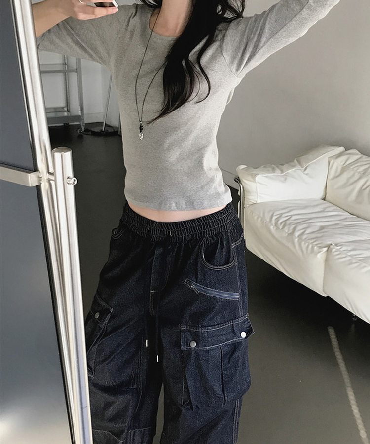 Uネック無地デイリー7分袖Tシャツ(5color) Merange Gray