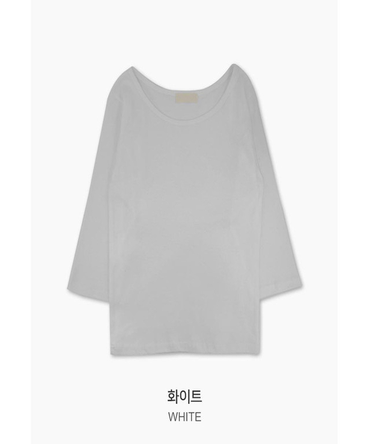 Uネック無地デイリー7分袖Tシャツ(5color)