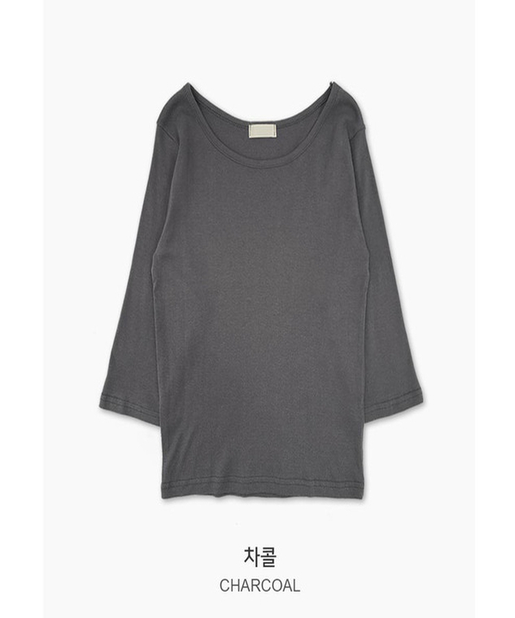 Uネック無地デイリー7分袖Tシャツ(5color)