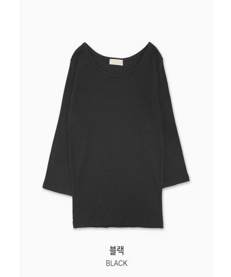 Uネック無地デイリー7分袖Tシャツ(5color)