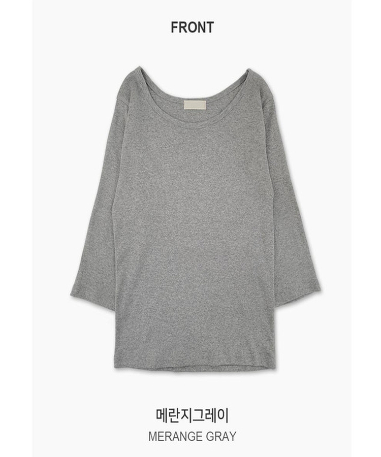 Uネック無地デイリー7分袖Tシャツ(5color)