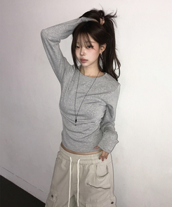 ベーシックデイリースリム無地長袖Tシャツ(5color) Merange Gray