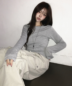 ベーシックデイリースリム無地長袖Tシャツ(5color) Merange Gray