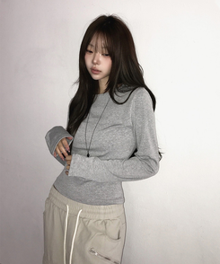 ベーシックデイリースリム無地長袖Tシャツ(5color) Merange Gray