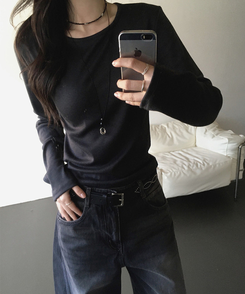 ベーシックデイリースリム無地長袖Tシャツ(5color) BLACK