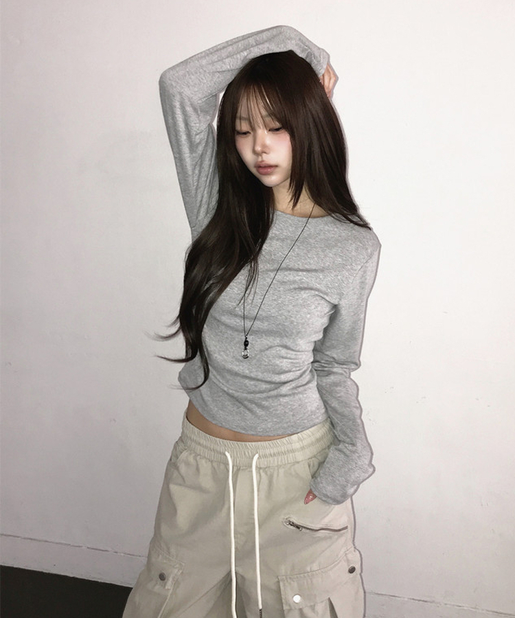 ベーシックデイリースリム無地長袖Tシャツ(5color) Merange Gray