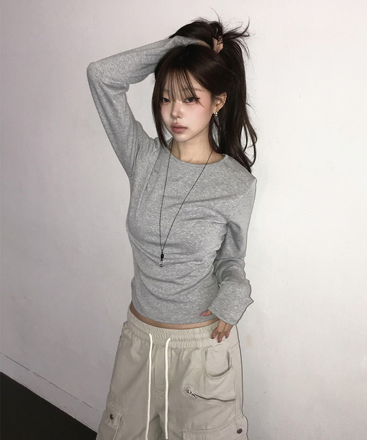 ベーシックデイリースリム無地長袖Tシャツ(5color) Merange Gray