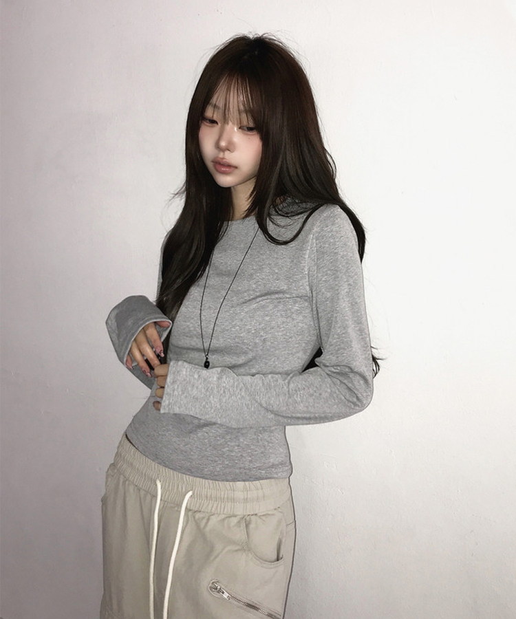 ベーシックデイリースリム無地長袖Tシャツ(5color) Merange Gray