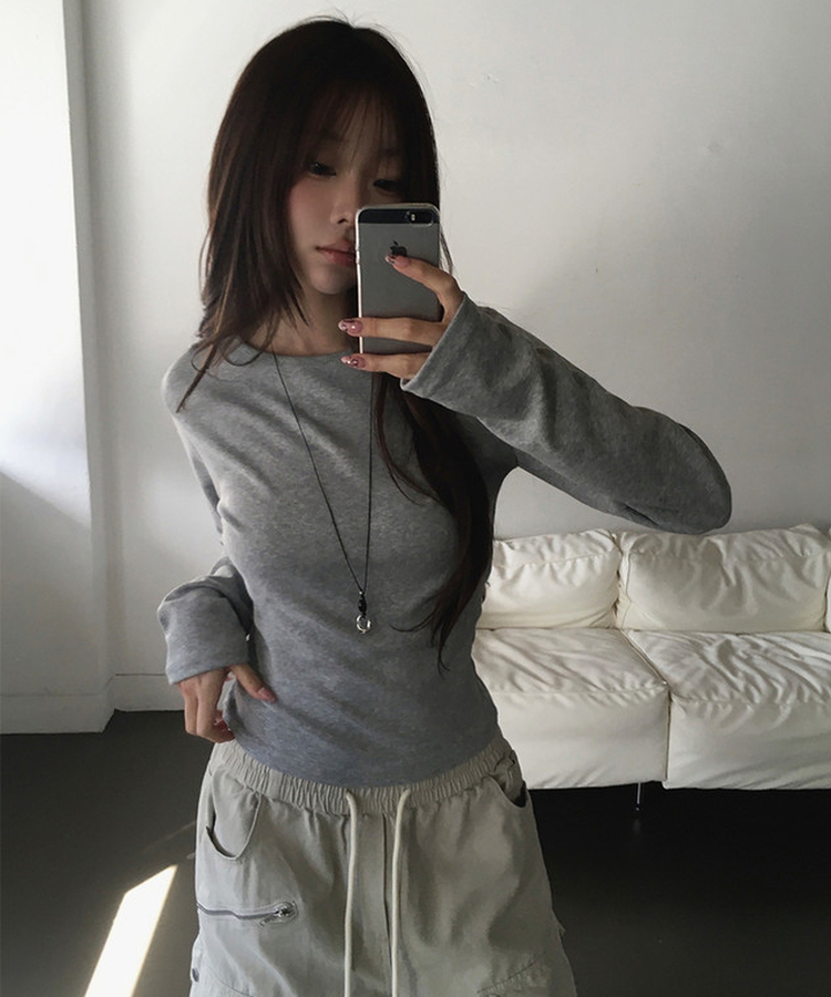 ベーシックデイリースリム無地長袖Tシャツ(5color) Merange Gray