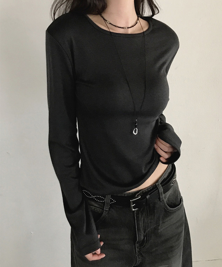 ベーシックデイリースリム無地長袖Tシャツ(5color) BLACK