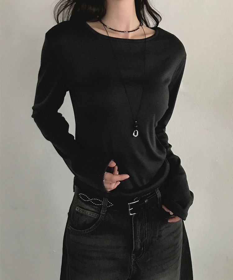 ベーシックデイリースリム無地長袖Tシャツ(5color) BLACK