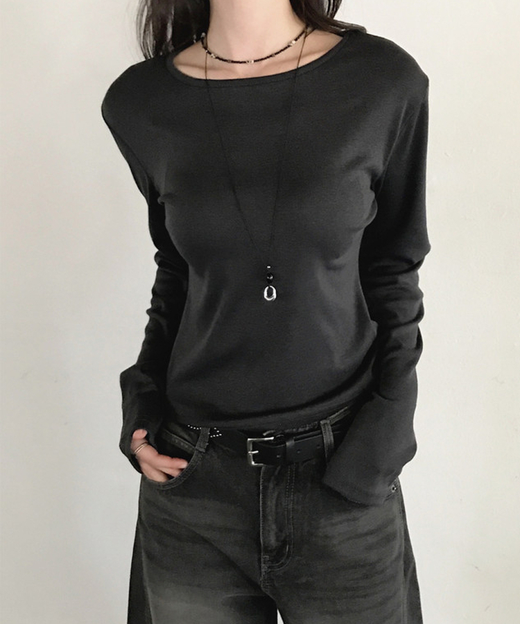 ベーシックデイリースリム無地長袖Tシャツ(5color) BLACK