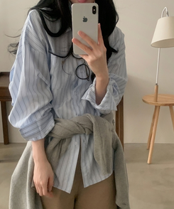 베리온 스트라이프 랩버튼 펜던트 오버핏 셔츠 남방 3color 소라