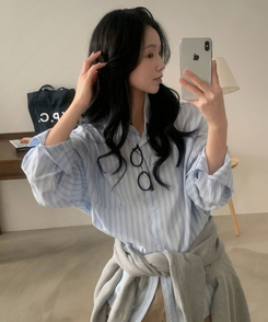 베리온 스트라이프 랩버튼 펜던트 오버핏 셔츠 남방 3color 소라