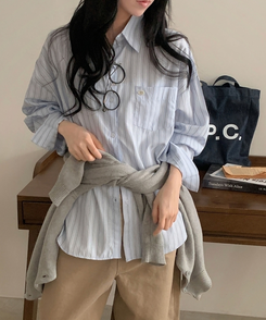 베리온 스트라이프 랩버튼 펜던트 오버핏 셔츠 남방 3color 소라