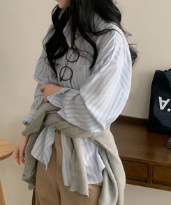 베리온 스트라이프 랩버튼 펜던트 오버핏 셔츠 남방 3color 소라