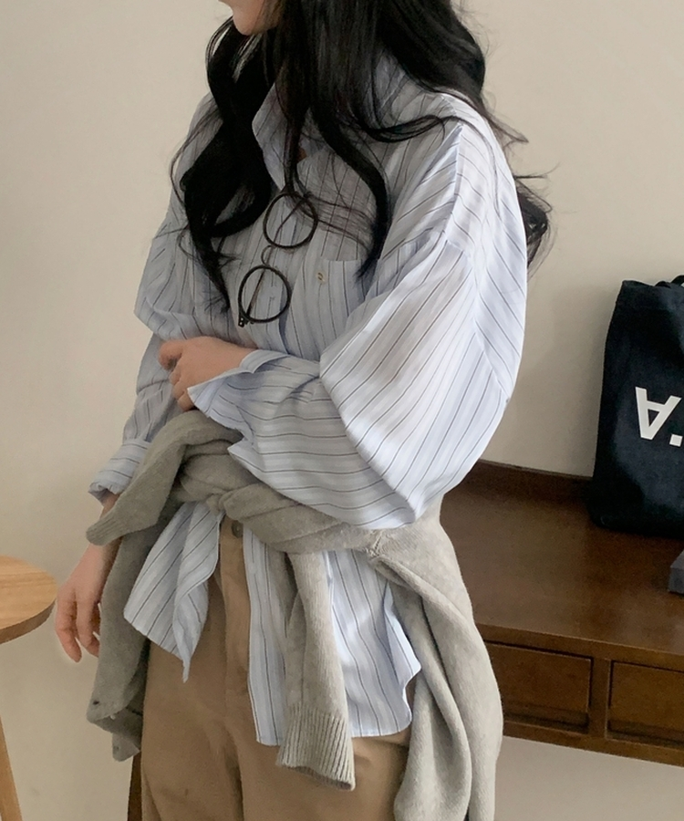 베리온 스트라이프 랩버튼 펜던트 오버핏 셔츠 남방 3color 소라
