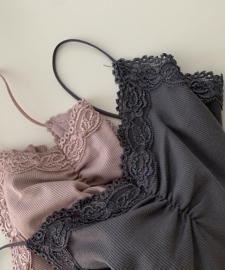 로제 레이스 꽃 셔링 슬리브리스 나시