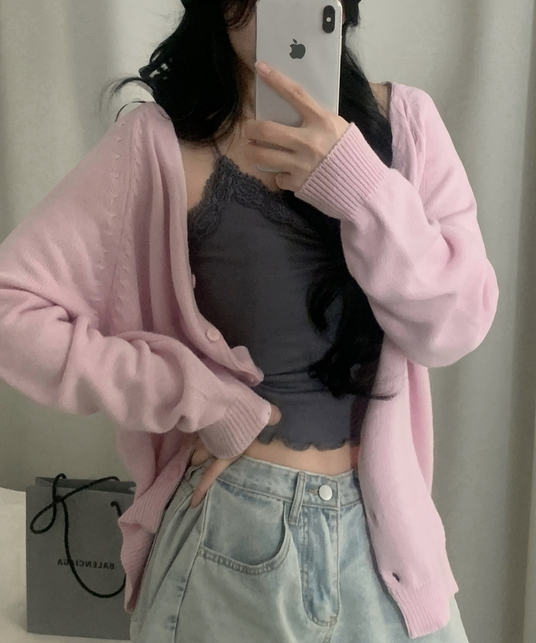 로제 레이스 꽃 셔링 슬리브리스 나시 차콜