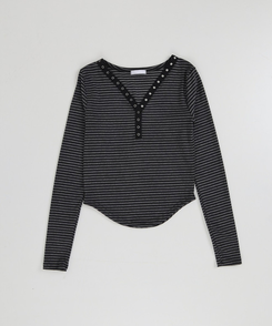 ボタンストライプトップス