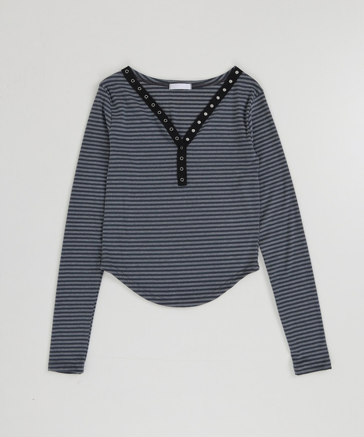 ボタンストライプトップス
