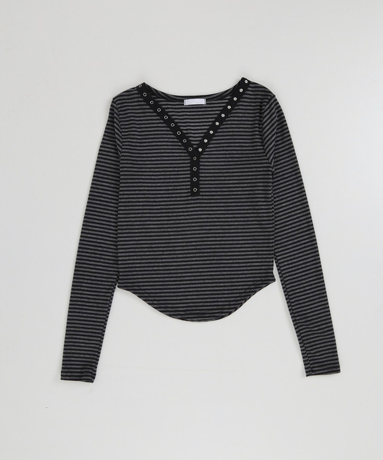 ボタンストライプトップス