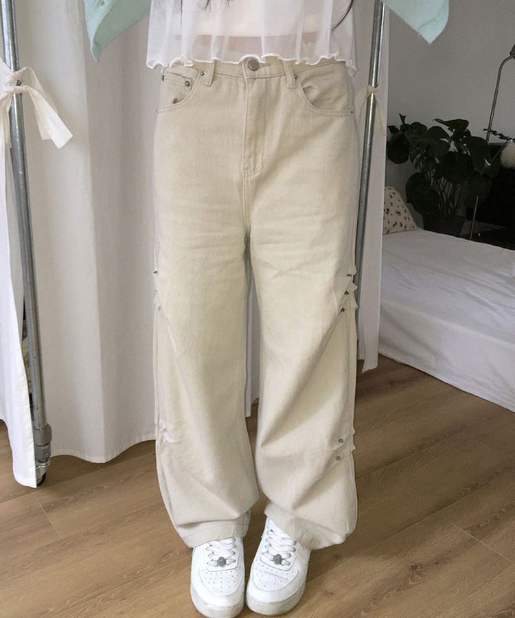 Y2Kビンテージスタッズワイドパンツ CREAM