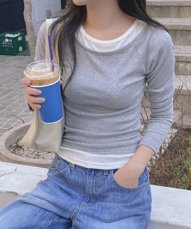レイヤード長袖Tシャツ GREY