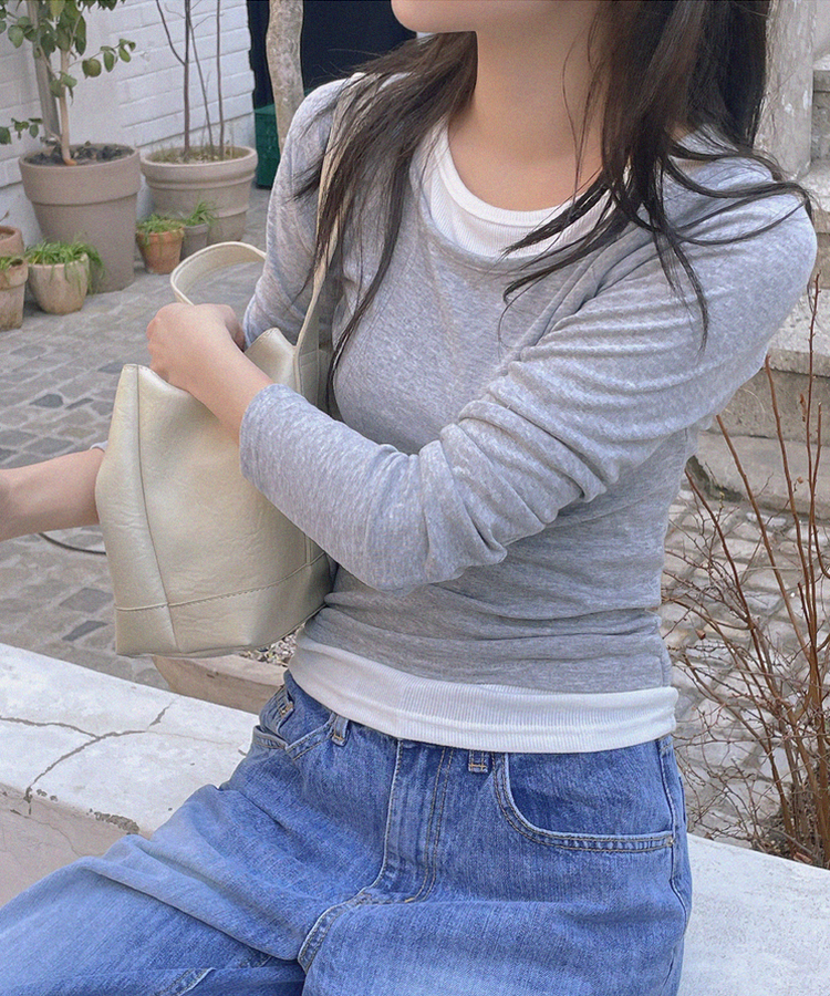 レイヤード長袖Tシャツ GREY