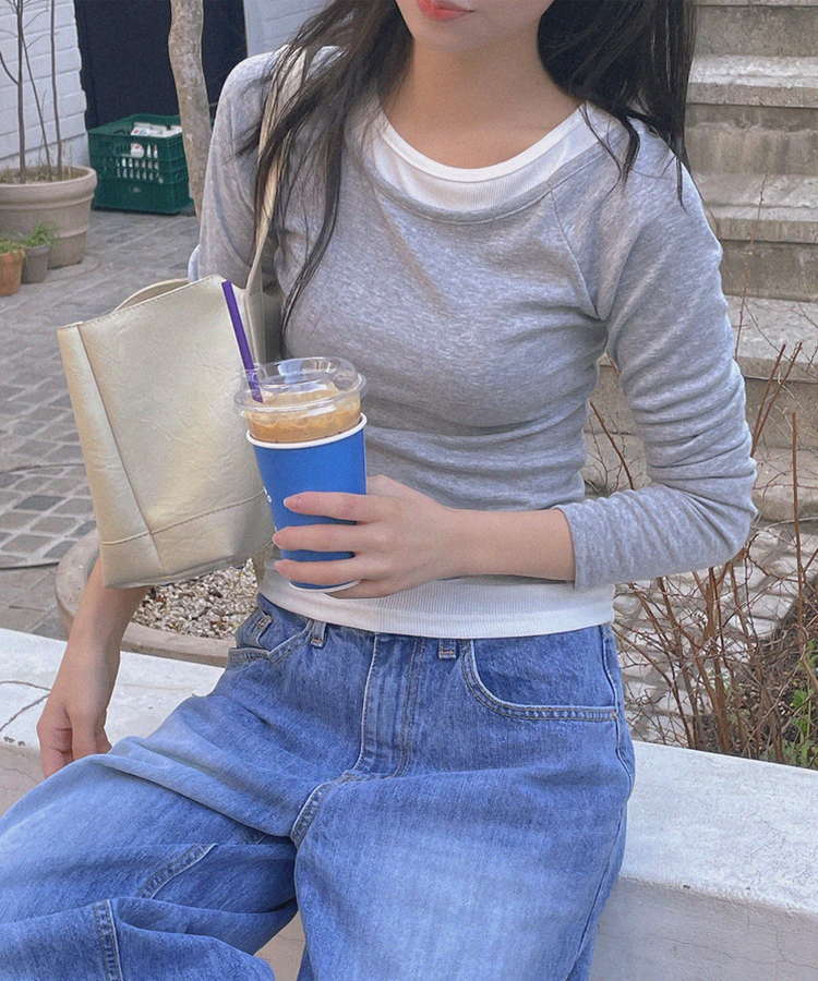 レイヤード長袖Tシャツ GREY