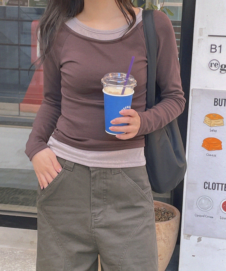 レイヤード長袖Tシャツ BROWN