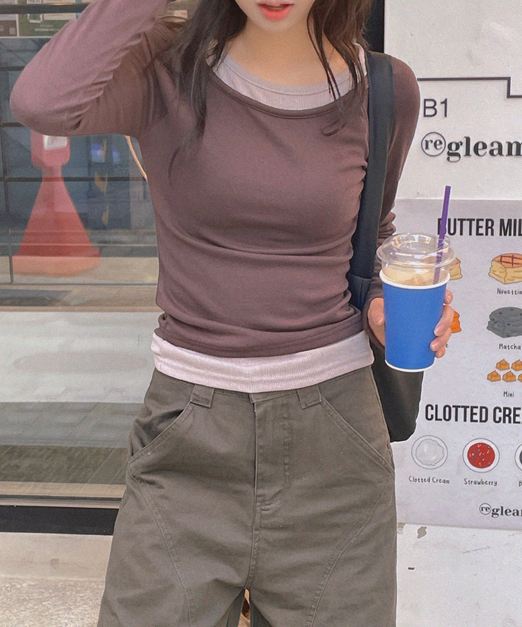 レイヤード長袖Tシャツ BROWN