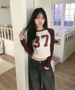 バイカラーナンバーTシャツ BURGUNDY