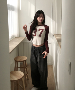 バイカラーナンバーTシャツ BURGUNDY