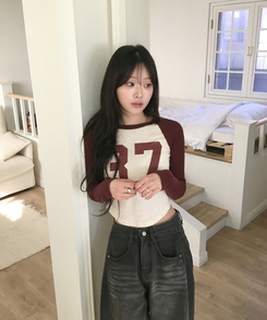 バイカラーナンバーTシャツ BURGUNDY